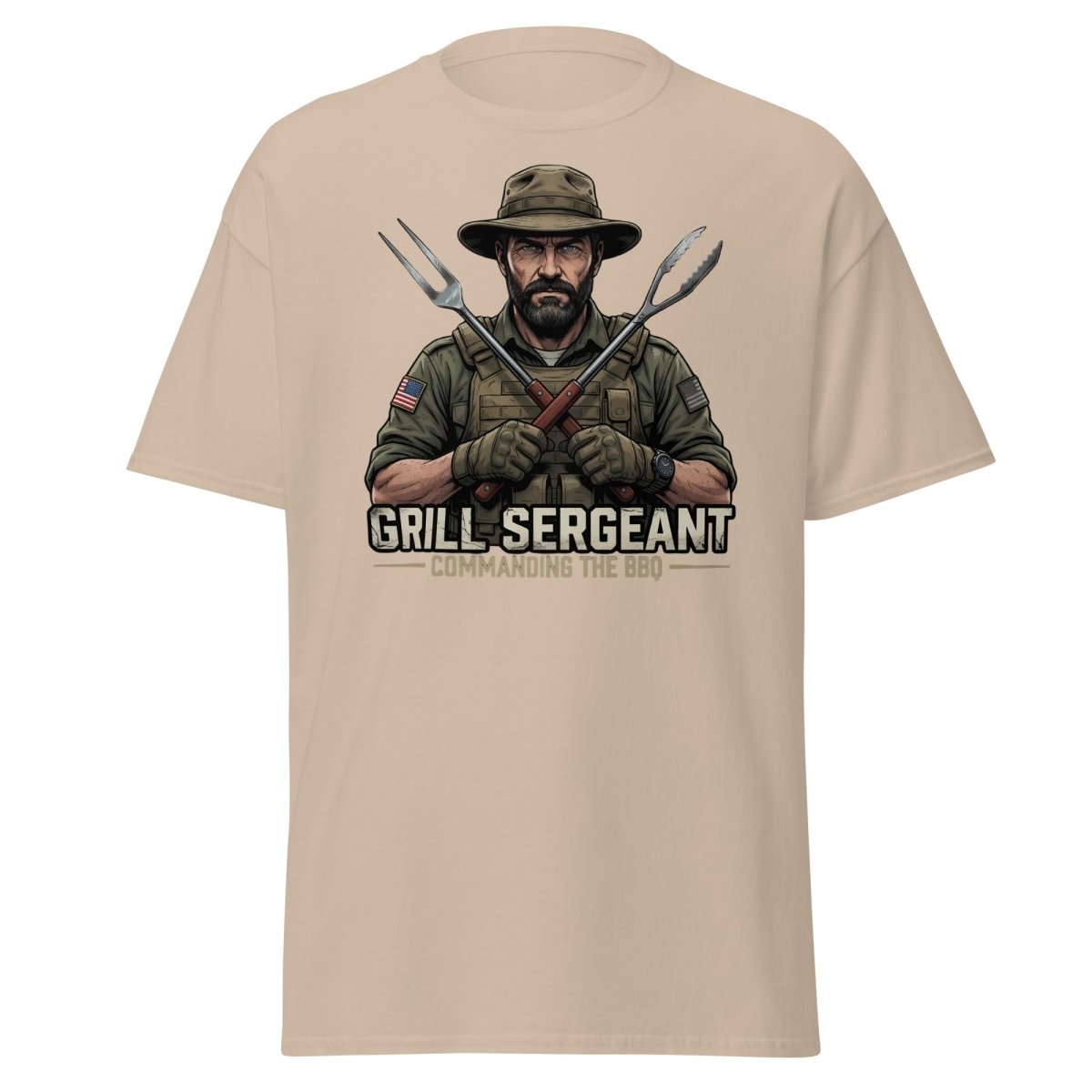 Grill Sergeant T-Shirt – Funny BBQ Military Tee - Sand - TeeRipple