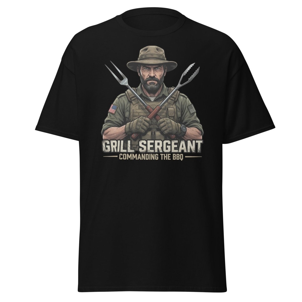 Grill Sergeant T-Shirt – Funny BBQ Military Tee - Black - TeeRipple