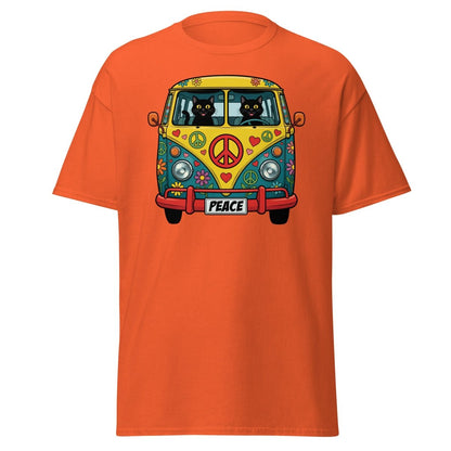 Groovy Hippie Cat Van T-Shirt – Peace Cats Tee - Orange - TeeRipple