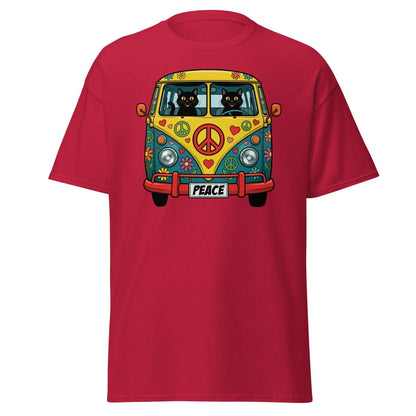 Groovy Hippie Cat Van T-Shirt – Peace Cats Tee - Cardinal - TeeRipple