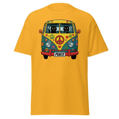 Groovy Hippie Cat Van T-Shirt – Peace Cats Tee - Gold - TeeRipple