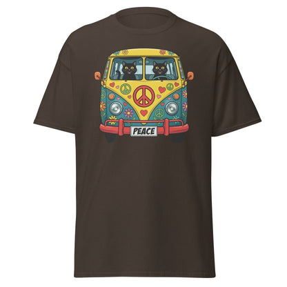 Groovy Hippie Cat Van T-Shirt – Peace Cats Tee - Dark Chocolate - TeeRipple