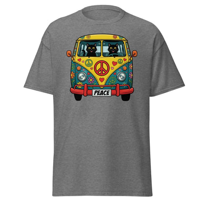 Groovy Hippie Cat Van T-Shirt – Peace Cats Tee - Graphite Heather - TeeRipple