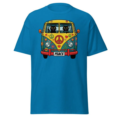 Groovy Hippie Cat Van T-Shirt – Peace Cats Tee - Sapphire - TeeRipple