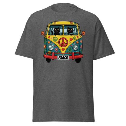 Groovy Hippie Cat Van T-Shirt – Peace Cats Tee - Dark Heather - TeeRipple