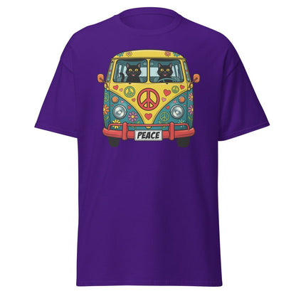 Groovy Hippie Cat Van T-Shirt – Peace Cats Tee - Purple - TeeRipple