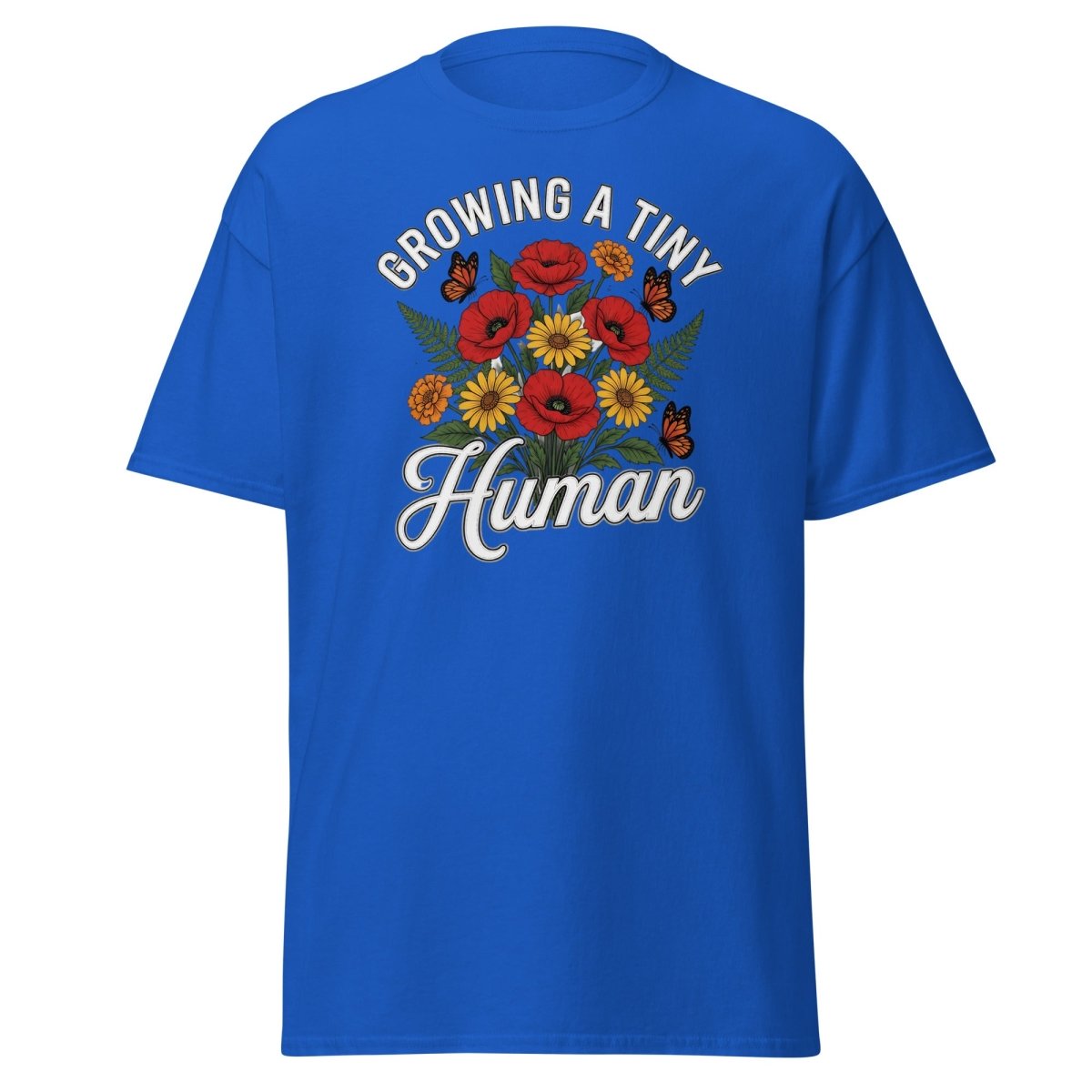 Growing A Tiny Human Floral Pregnancy T-Shirt - Royal - TeeRipple