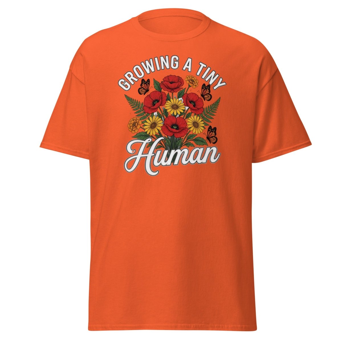 Growing A Tiny Human Floral Pregnancy T-Shirt - Orange - TeeRipple