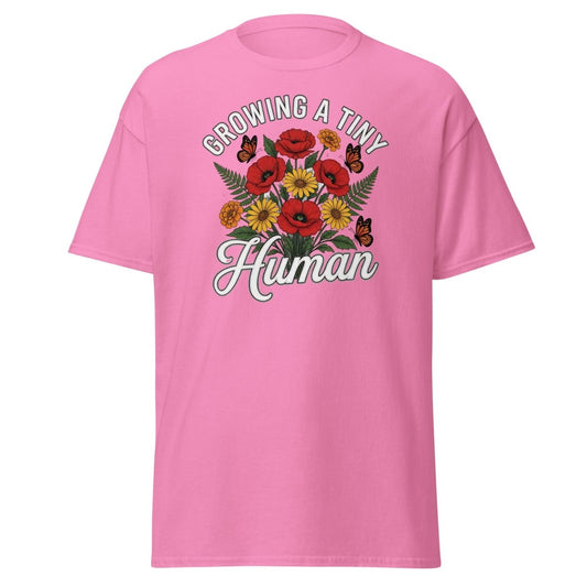 Growing A Tiny Human Floral Pregnancy T-Shirt - Azalea - TeeRipple