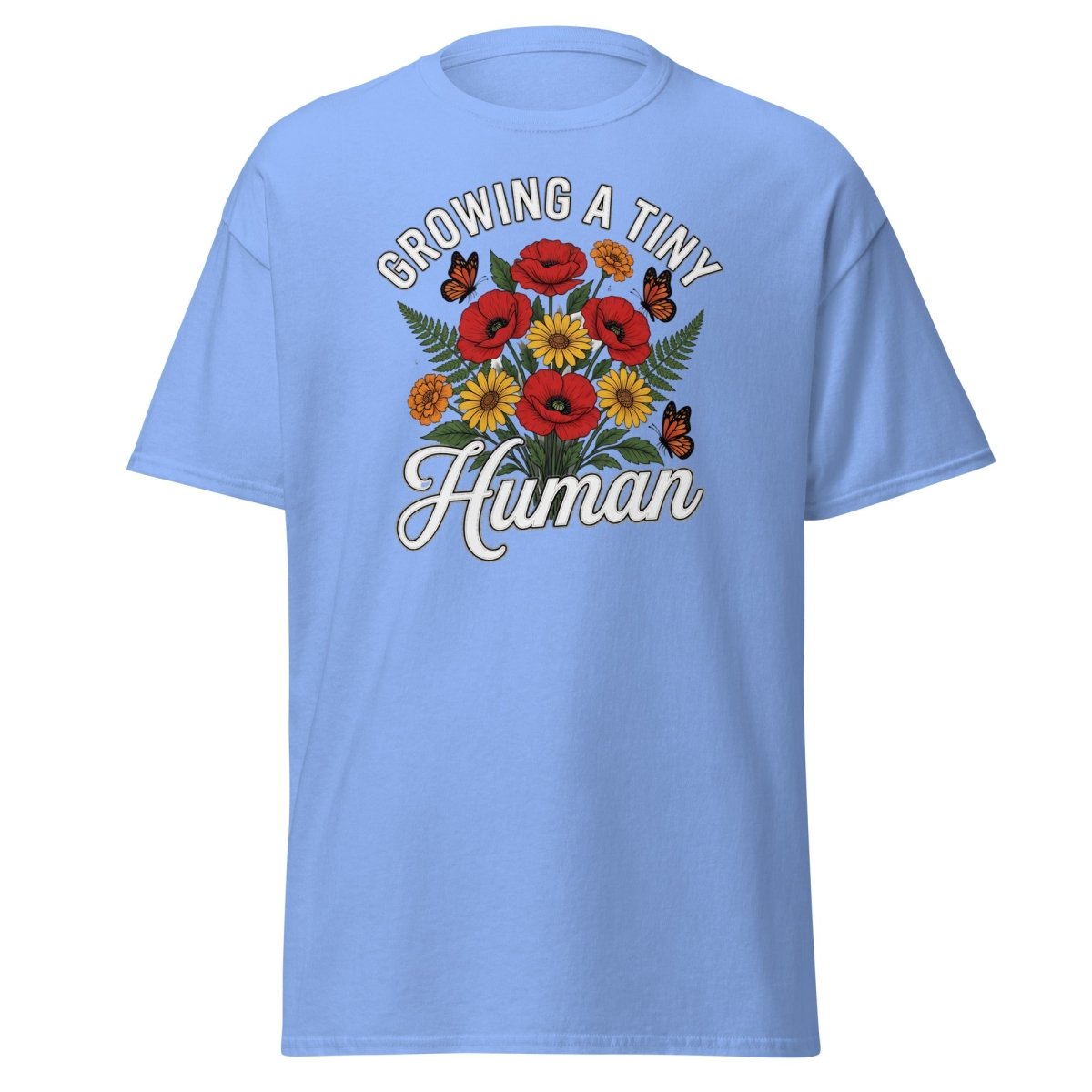 Growing A Tiny Human Floral Pregnancy T-Shirt - Carolina Blue - TeeRipple