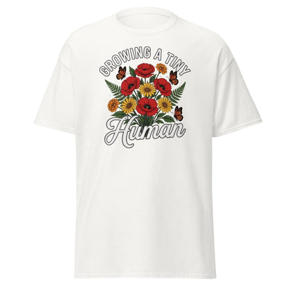 Growing A Tiny Human Floral Pregnancy T-Shirt - White - TeeRipple