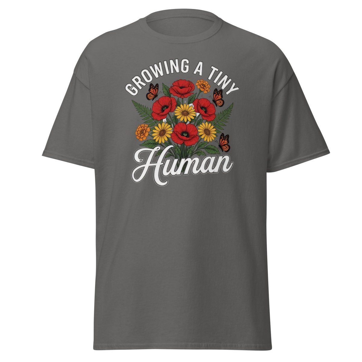Growing A Tiny Human Floral Pregnancy T-Shirt - Charcoal - TeeRipple