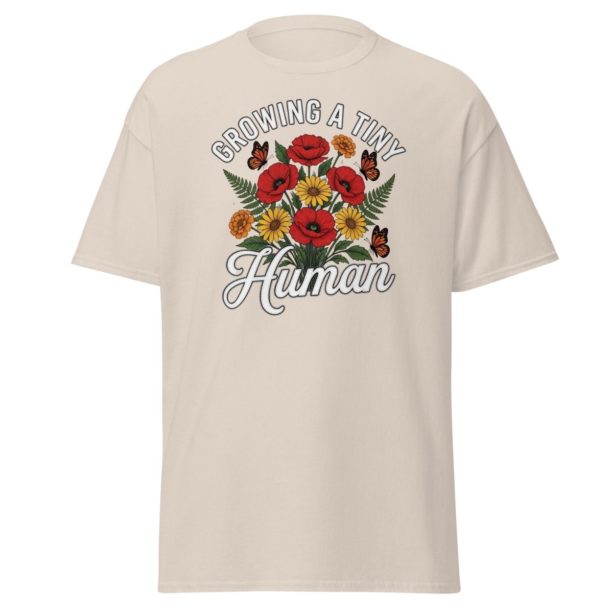 Growing A Tiny Human Floral Pregnancy T-Shirt - Natural - TeeRipple