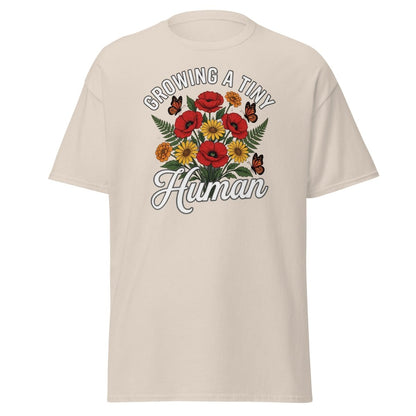 Growing A Tiny Human Floral Pregnancy T-Shirt - Natural - TeeRipple