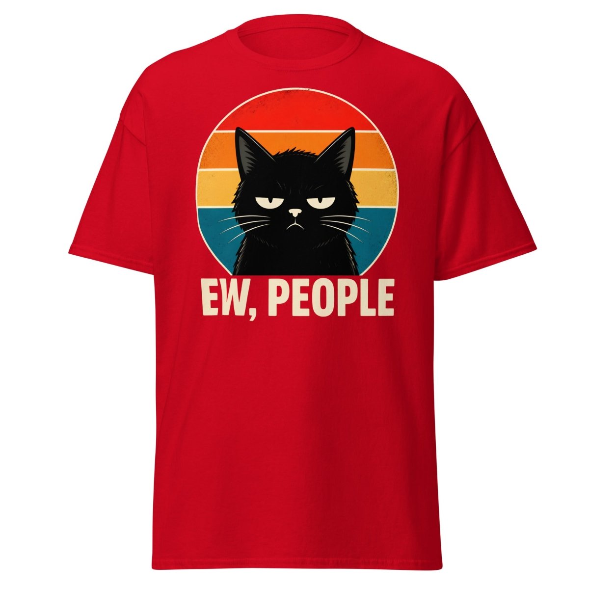 Grumpy Cat "EW, PEOPLE" Retro Sunset T-Shirt – Funny Sarcastic Tee - Red - TeeRipple