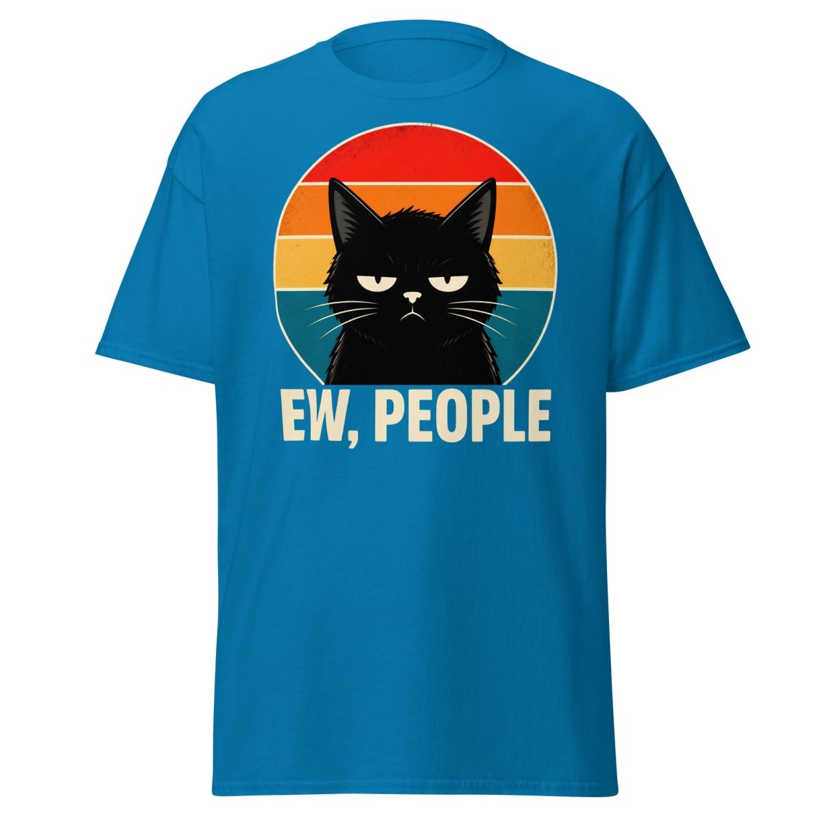 Grumpy Cat "EW, PEOPLE" Retro Sunset T-Shirt – Funny Sarcastic Tee - Sapphire - TeeRipple