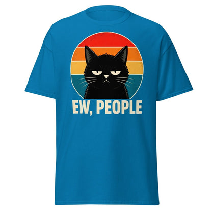 Grumpy Cat "EW, PEOPLE" Retro Sunset T-Shirt – Funny Sarcastic Tee - Sapphire - TeeRipple