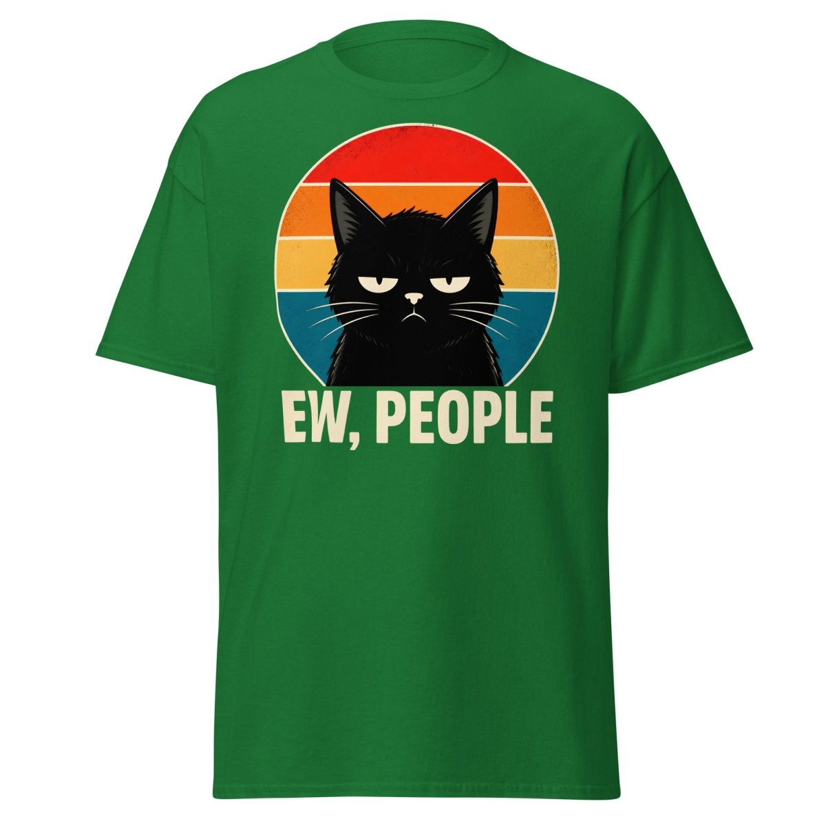 Grumpy Cat "EW, PEOPLE" Retro Sunset T-Shirt – Funny Sarcastic Tee - Turf Green - TeeRipple