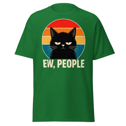 Grumpy Cat "EW, PEOPLE" Retro Sunset T-Shirt – Funny Sarcastic Tee - Turf Green - TeeRipple