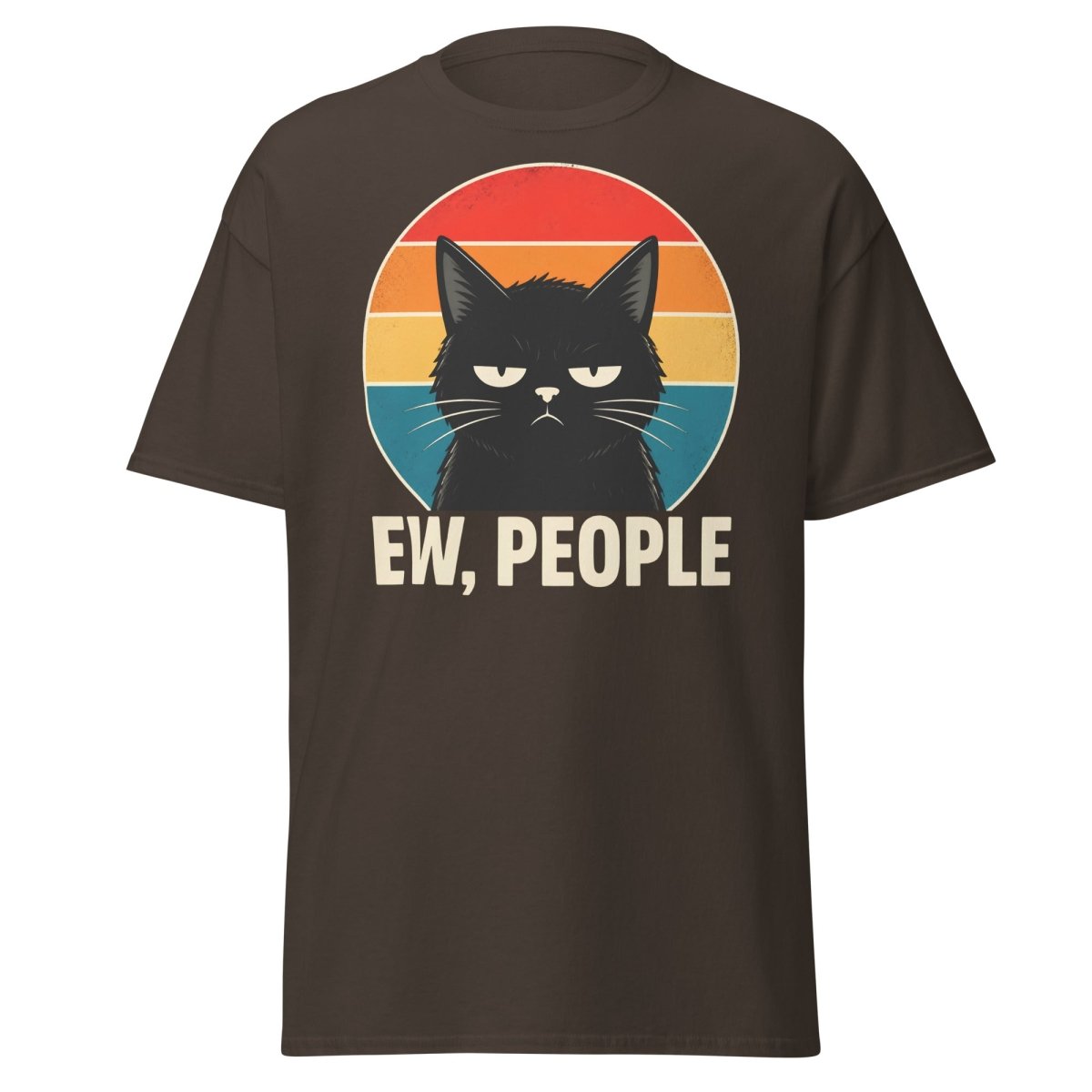 Grumpy Cat "EW, PEOPLE" Retro Sunset T-Shirt – Funny Sarcastic Tee - Dark Chocolate - TeeRipple