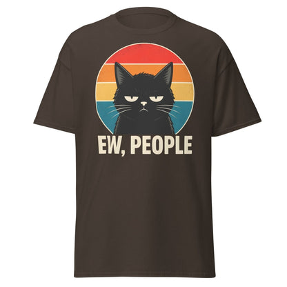Grumpy Cat "EW, PEOPLE" Retro Sunset T-Shirt – Funny Sarcastic Tee - Dark Chocolate - TeeRipple