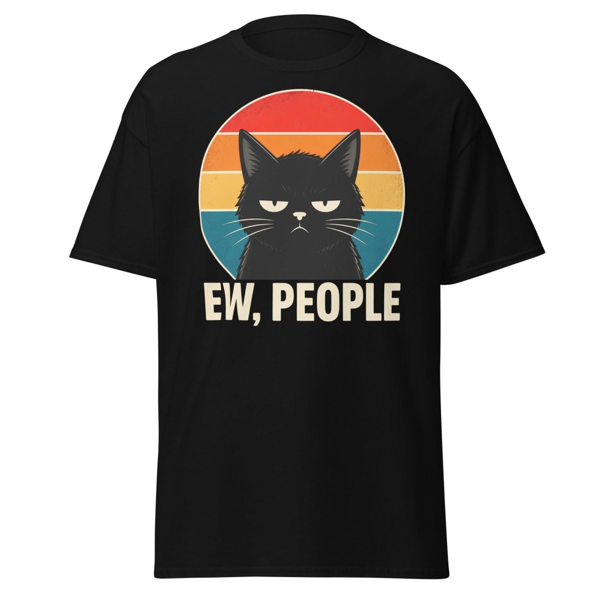 Grumpy Cat "EW, PEOPLE" Retro Sunset T-Shirt – Funny Sarcastic Tee - Black - TeeRipple
