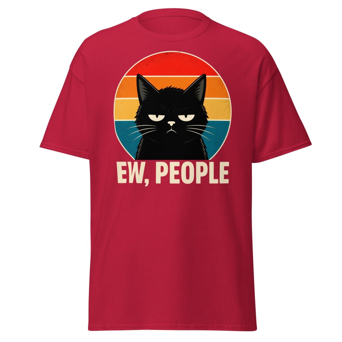 Grumpy Cat "EW, PEOPLE" Retro Sunset T-Shirt – Funny Sarcastic Tee - Cardinal - TeeRipple