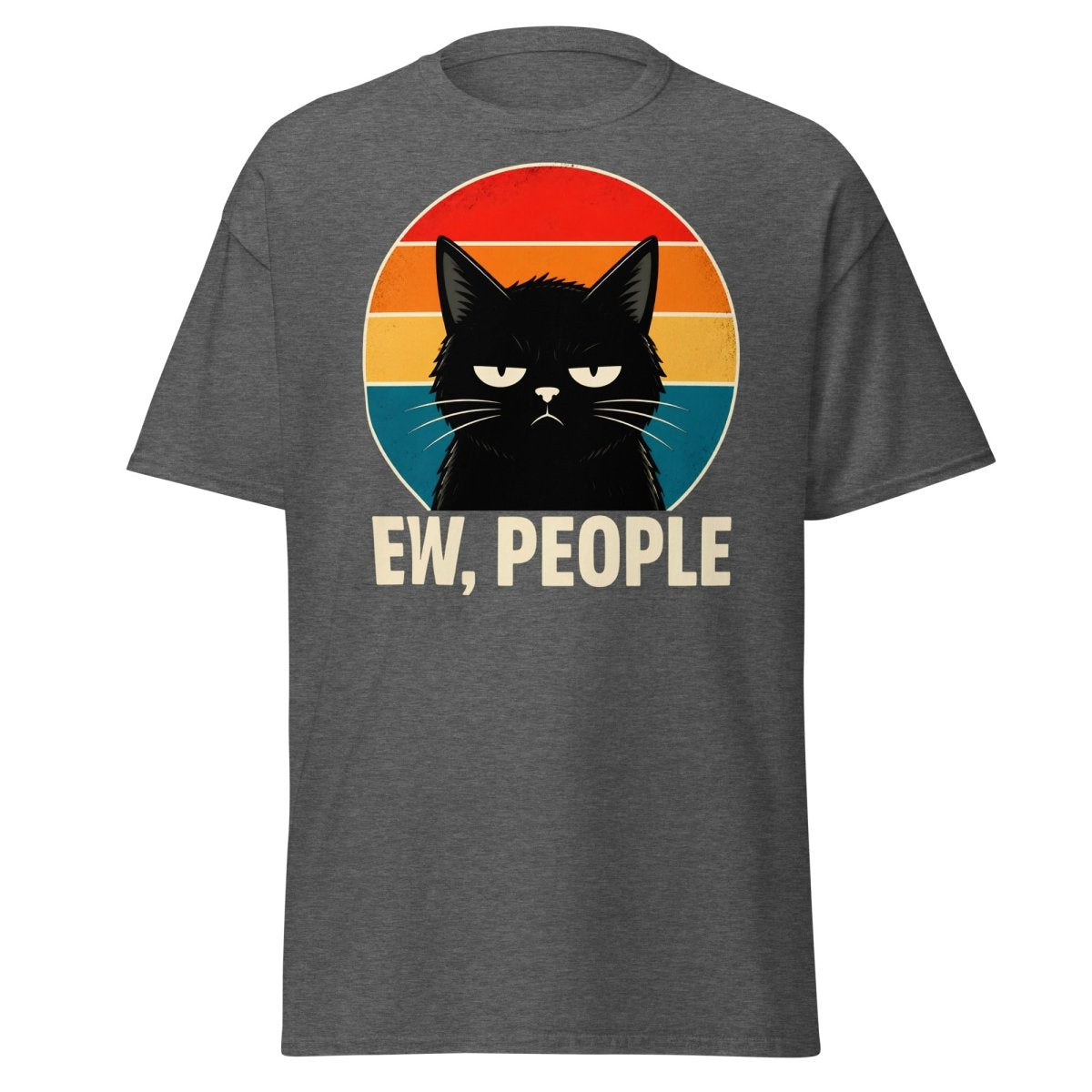 Grumpy Cat "EW, PEOPLE" Retro Sunset T-Shirt – Funny Sarcastic Tee - Dark Heather - TeeRipple