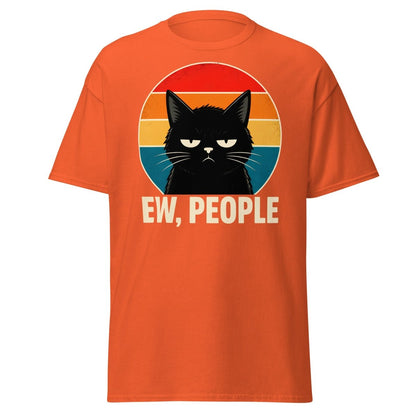 Grumpy Cat "EW, PEOPLE" Retro Sunset T-Shirt – Funny Sarcastic Tee - Orange - TeeRipple