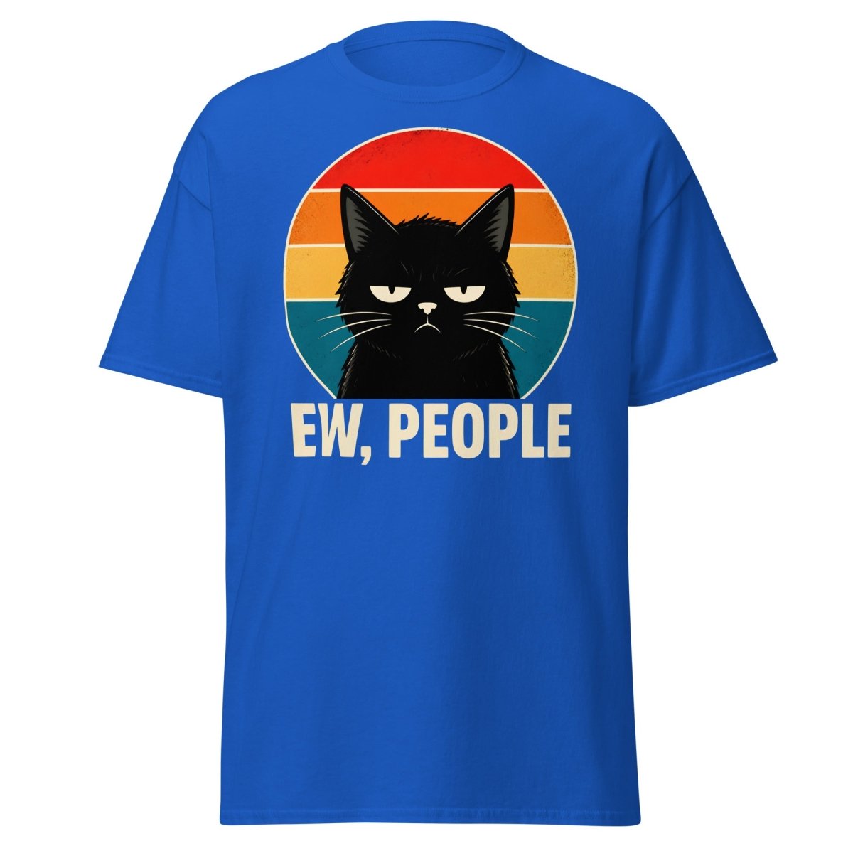 Grumpy Cat "EW, PEOPLE" Retro Sunset T-Shirt – Funny Sarcastic Tee - Royal - TeeRipple