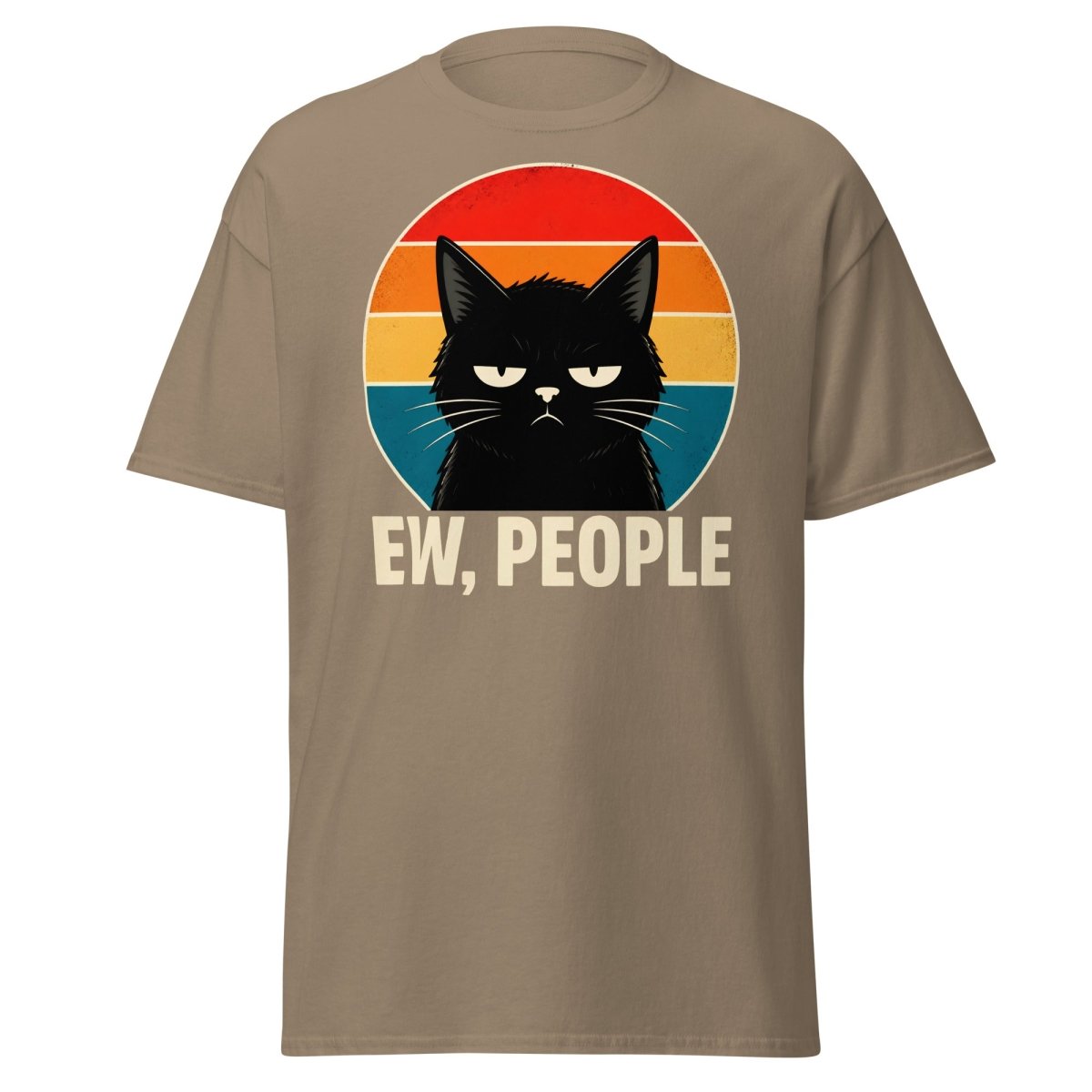 Grumpy Cat "EW, PEOPLE" Retro Sunset T-Shirt – Funny Sarcastic Tee - Brown Savana - TeeRipple