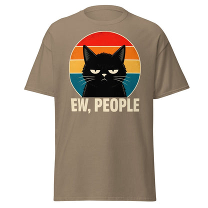 Grumpy Cat "EW, PEOPLE" Retro Sunset T-Shirt – Funny Sarcastic Tee - Brown Savana - TeeRipple