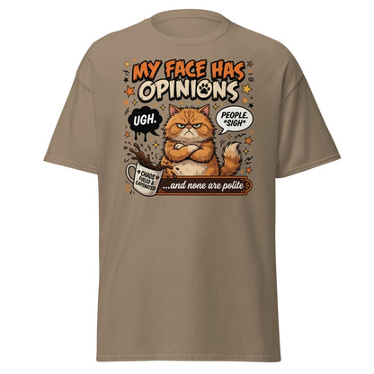 Grumpy Cat T-Shirt "My Face Has Opinions" Funny Sarcastic Tee - Brown Savana - TeeRipple