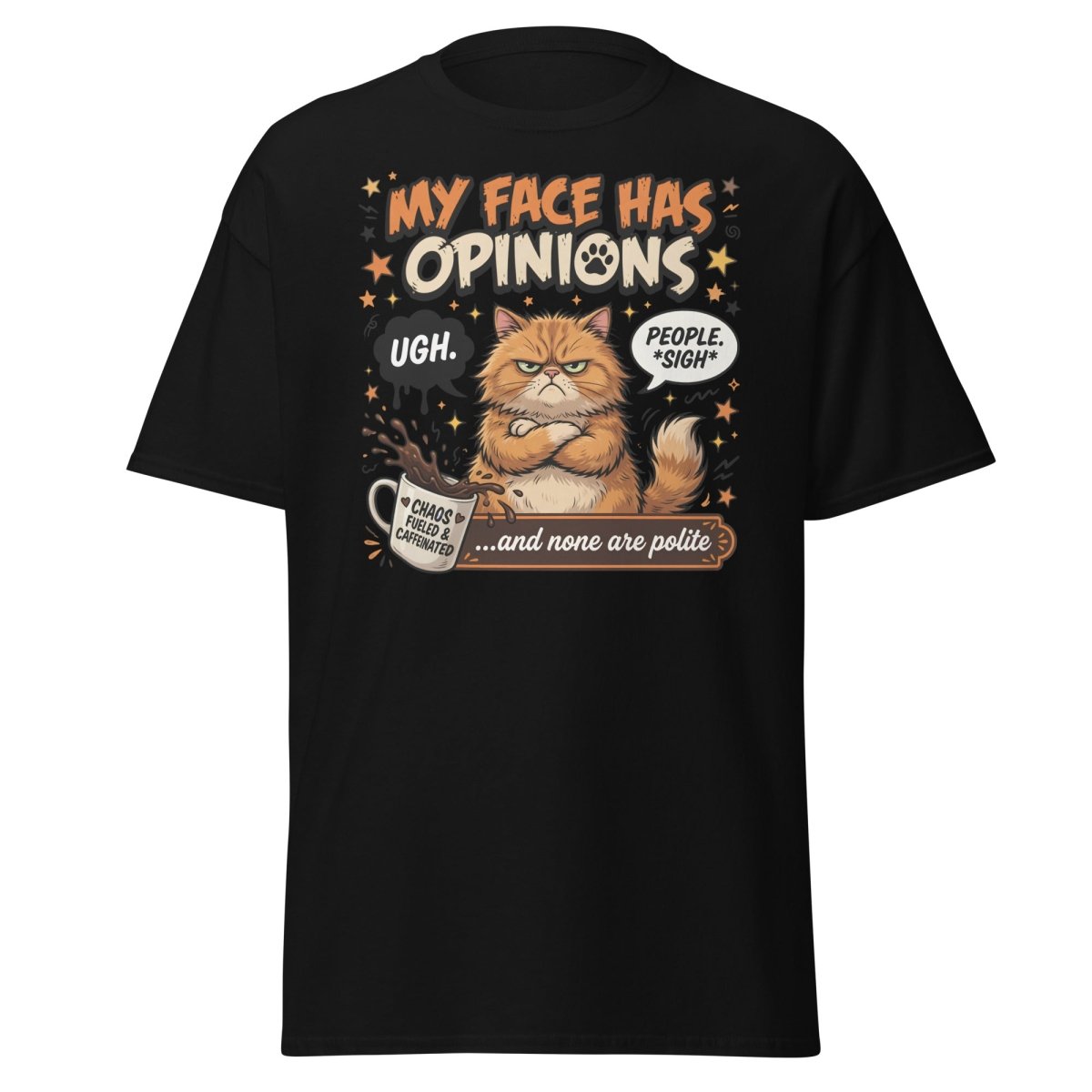 Grumpy Cat T-Shirt "My Face Has Opinions" Funny Sarcastic Tee - Black - TeeRipple