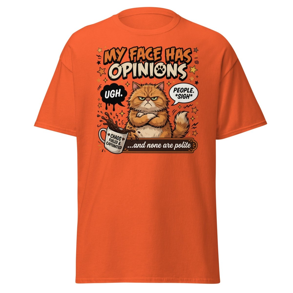 Grumpy Cat T-Shirt "My Face Has Opinions" Funny Sarcastic Tee - Orange - TeeRipple