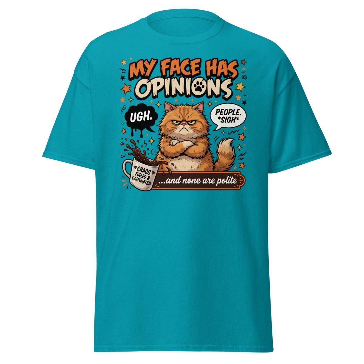 Grumpy Cat T-Shirt "My Face Has Opinions" Funny Sarcastic Tee - Tropical Blue - TeeRipple