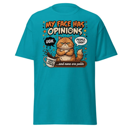 Grumpy Cat T-Shirt "My Face Has Opinions" Funny Sarcastic Tee - Tropical Blue - TeeRipple
