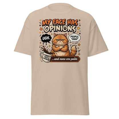 Grumpy Cat T-Shirt "My Face Has Opinions" Funny Sarcastic Tee - Sand - TeeRipple
