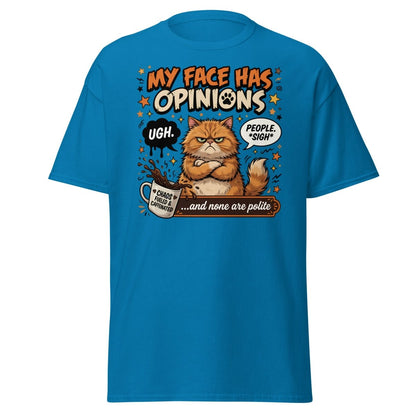 Grumpy Cat T-Shirt "My Face Has Opinions" Funny Sarcastic Tee - Sapphire - TeeRipple