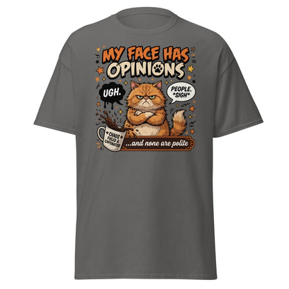 Grumpy Cat T-Shirt "My Face Has Opinions" Funny Sarcastic Tee - Charcoal - TeeRipple
