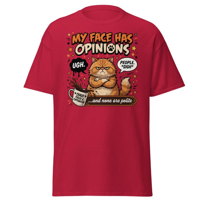 Grumpy Cat T-Shirt "My Face Has Opinions" Funny Sarcastic Tee - Cardinal - TeeRipple