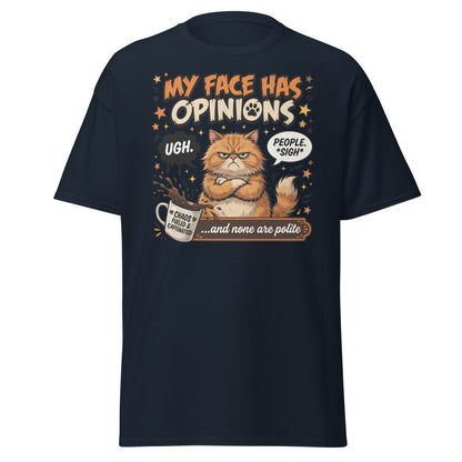 Grumpy Cat T-Shirt "My Face Has Opinions" Funny Sarcastic Tee - Navy - TeeRipple