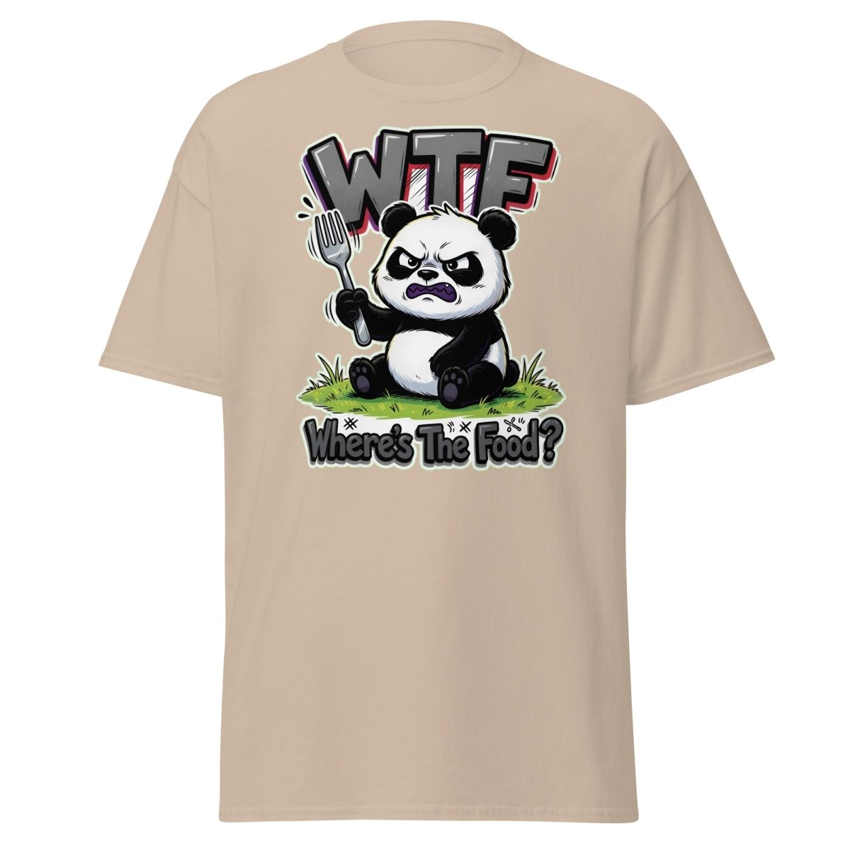 Grumpy Panda WTF Where's The Food? Funny T-Shirt - Sand - TeeRipple