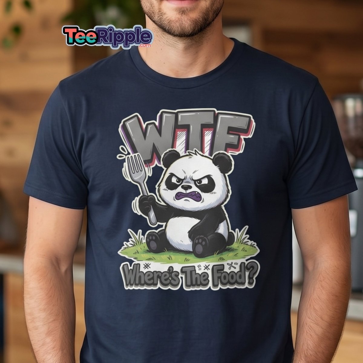 Grumpy Panda WTF Where's The Food? Funny T-Shirt - Maroon - TeeRipple