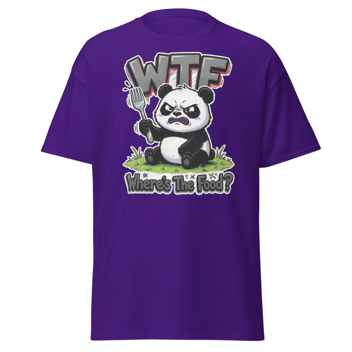 Grumpy Panda WTF Where's The Food? Funny T-Shirt - Purple - TeeRipple