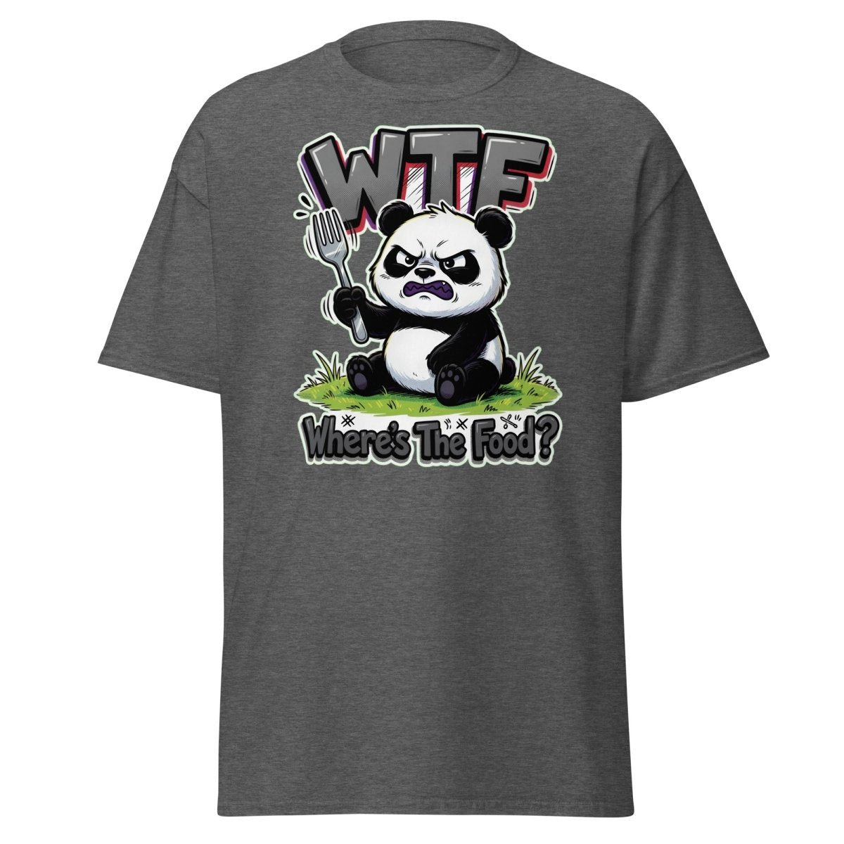 Grumpy Panda WTF Where's The Food? Funny T-Shirt - Dark Heather - TeeRipple