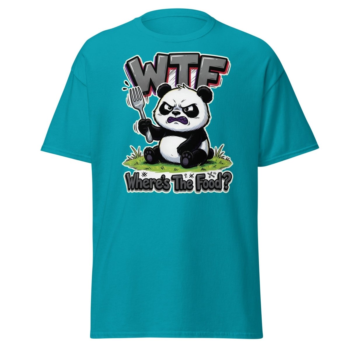 Grumpy Panda WTF Where's The Food? Funny T-Shirt - Tropical Blue - TeeRipple