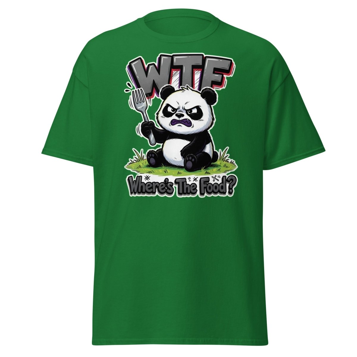 Grumpy Panda WTF Where's The Food? Funny T-Shirt - Turf Green - TeeRipple