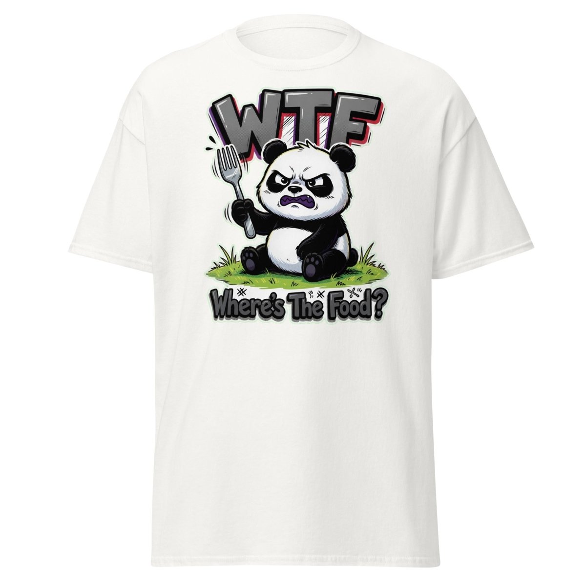 Grumpy Panda WTF Where's The Food? Funny T-Shirt - White - TeeRipple