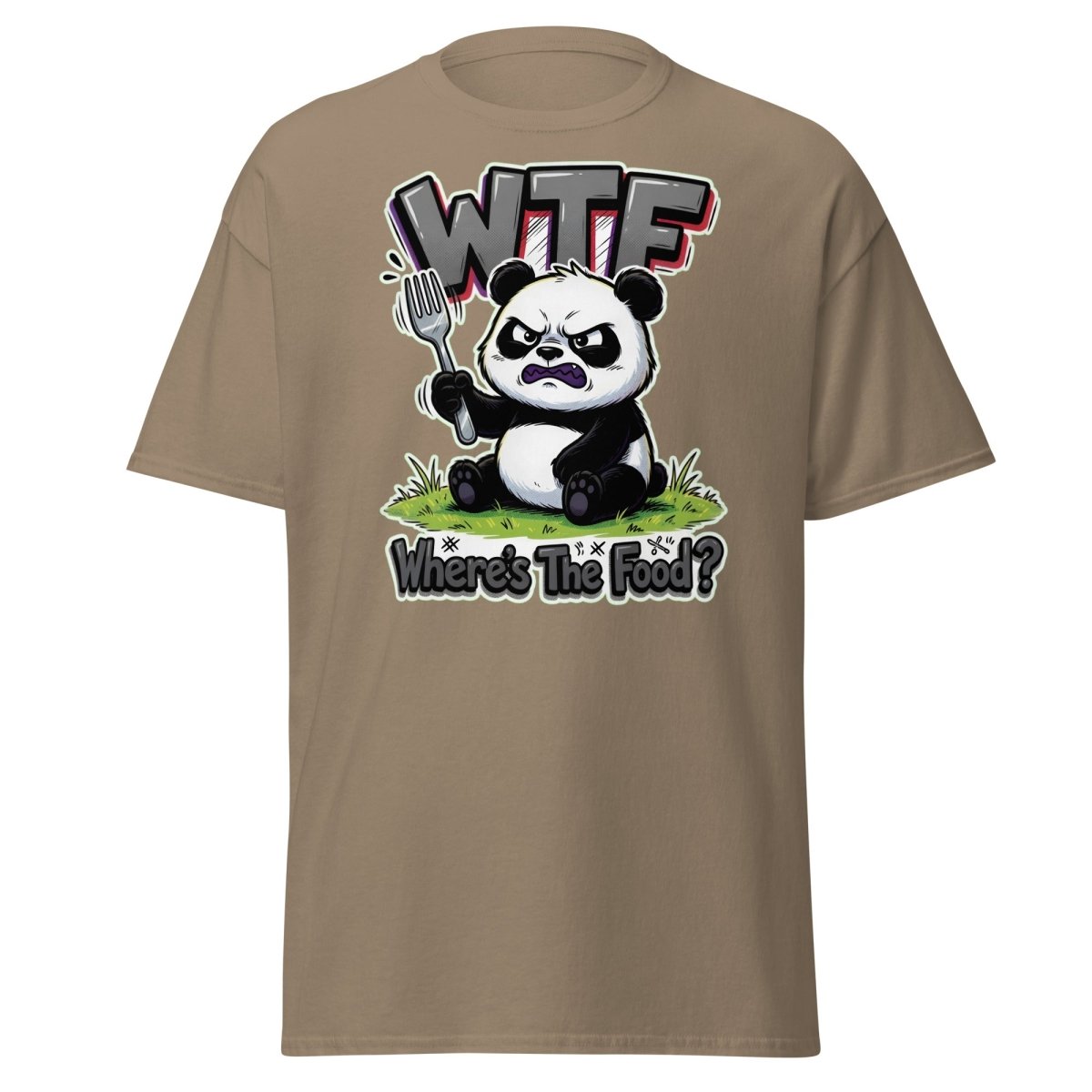 Grumpy Panda WTF Where's The Food? Funny T-Shirt - Brown Savana - TeeRipple